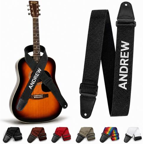 Custom Guitar Strap, Personalized Leather Strap with Name & Icon - Padded Comfort for Acoustic Electric & Bass in Kuwait