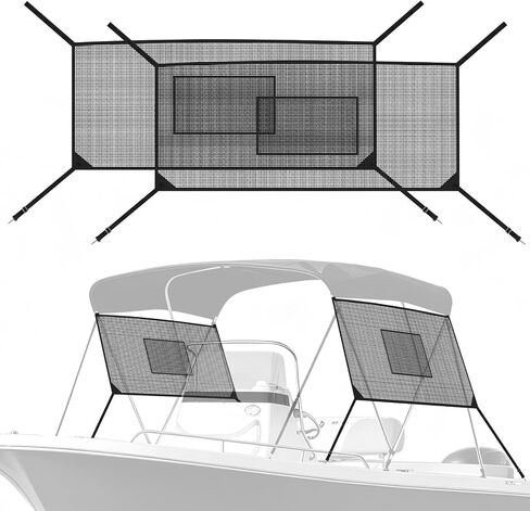 Detachable Mesh Sidewalls for 3 Bow Bimini Tops, Boat Sun Shade with Large Pockets, Includes 2 Straps(Bimini Tops Not Included) in Kuwait