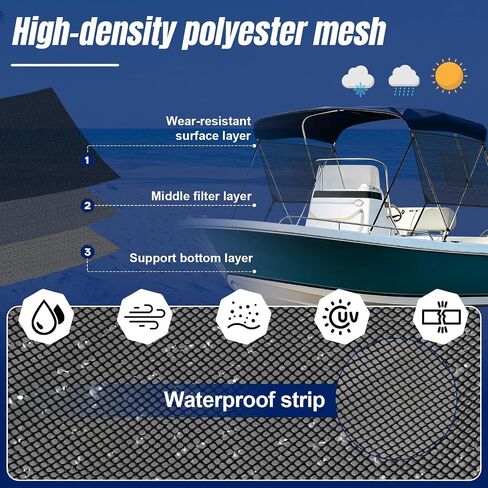 Detachable Mesh Sidewalls for 3 Bow Bimini Tops, Boat Sun Shade with Large Pockets, Includes 2 Straps(Bimini Tops Not Included) in Kuwait