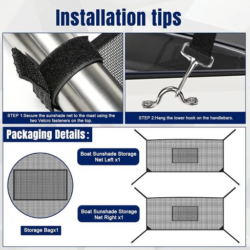 Detachable Mesh Sidewalls for 3 Bow Bimini Tops, Boat Sun Shade with Large Pockets, Includes 2 Straps(Bimini Tops Not Included) in Kuwait
