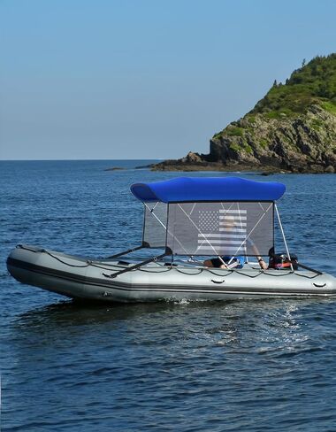 بديل علوي KEMIMOTO Bimini للقوارب العائمة مع جدران جانبية شبكية قابلة للفصل وأكمام بسحاب 600D قماش مقاوم للماء من الدرجة البحرية سهل التركيب بدون إطار (أزرق، 97 بوصة - 103 بوصة عرض) in Kuwait
