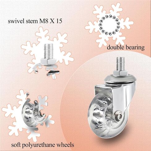 2 inch Stem Caster Wheels, M8×15mm Threaded Stem Castors Wheel, 360 Degree Rotated Crystal Clear Wheel,Soft Polyurethane Furniture Wheels for Carts and DIY Projects in Kuwait