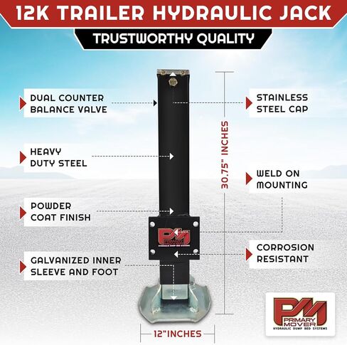 Primary Mover Hydraulic Trailer Jack (24,000 lb) - Power Jack 12K x 2 Double Acting, Lift Trailer Jack Stand & Hydraulic Jack Bracket kit with Hydraulic Power Unit (24k Jack Bolt On) PFJ-2-MB-ADS-K in Kuwait