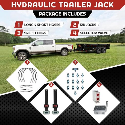 Primary Mover Hydraulic Trailer Jack (24,000 lb) - Power Jack 12K x 2 Double Acting, Lift Trailer Jack Stand & Hydraulic Jack Bracket kit with Hydraulic Power Unit (24k Jack Bolt On) PFJ-2-MB-ADS-K in Kuwait