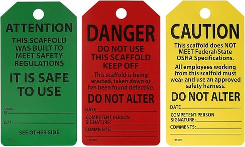 25-Pack Waterproof Scaffolding Inspection Tags,Danger/Caution/Attention,3-Way Design (Red, Yellow, Green) Tri Fold Program Card Safety Tags, Signs, and Scaffold Status Labels in Kuwait