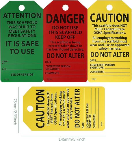 25-Pack Waterproof Scaffolding Inspection Tags,Danger/Caution/Attention,3-Way Design (Red, Yellow, Green) Tri Fold Program Card Safety Tags, Signs, and Scaffold Status Labels in Kuwait