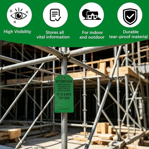 25-Pack Waterproof Scaffolding Inspection Tags,Danger/Caution/Attention,3-Way Design (Red, Yellow, Green) Tri Fold Program Card Safety Tags, Signs, and Scaffold Status Labels in Kuwait