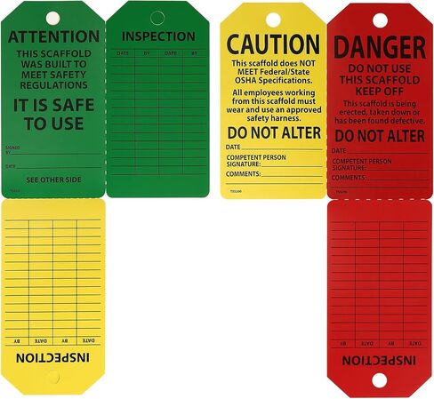 25-Pack Waterproof Scaffolding Inspection Tags,Danger/Caution/Attention,3-Way Design (Red, Yellow, Green) Tri Fold Program Card Safety Tags, Signs, and Scaffold Status Labels in Kuwait