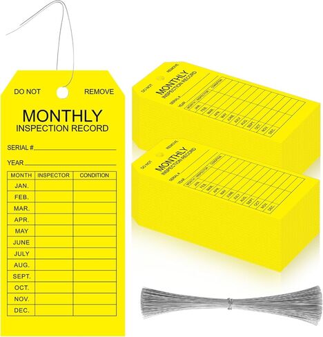 Sabary 200 Pack Fire Extinguisher Tags Monthly Inspection PVC-Plastic Maintenance Record Tags with Wires Yellow Labels for Fire Safety Inspections Ladder Indoor Outdoor Use 3.14" x 6.7" in Kuwait