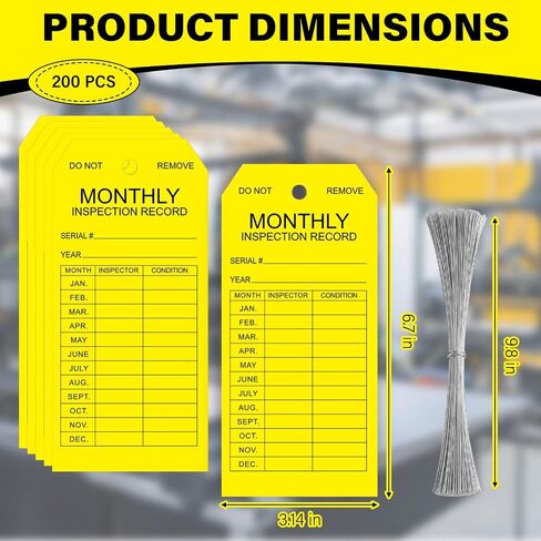 Sabary 200 Pack Fire Extinguisher Tags Monthly Inspection PVC-Plastic Maintenance Record Tags with Wires Yellow Labels for Fire Safety Inspections Ladder Indoor Outdoor Use 3.14" x 6.7" in Kuwait