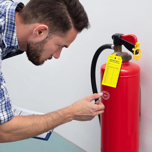Sabary 200 Pack Fire Extinguisher Tags Monthly Inspection PVC-Plastic Maintenance Record Tags with Wires Yellow Labels for Fire Safety Inspections Ladder Indoor Outdoor Use 3.14" x 6.7" in Kuwait