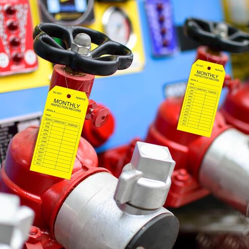Sabary 200 Pack Fire Extinguisher Tags Monthly Inspection PVC-Plastic Maintenance Record Tags with Wires Yellow Labels for Fire Safety Inspections Ladder Indoor Outdoor Use 3.14" x 6.7" in Kuwait