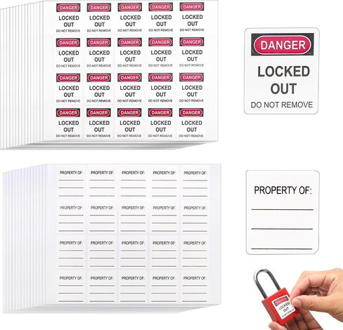 Jucoan 300 مجموعة من علامات القفل، خطر مزدوج الجوانب مغلق، لا تقم بإزالة ملصقات ملصقات Loto Locks 1 × 1-3/16 بوصة، مقاومة للماء، ومقاومة للتمزق in Kuwait