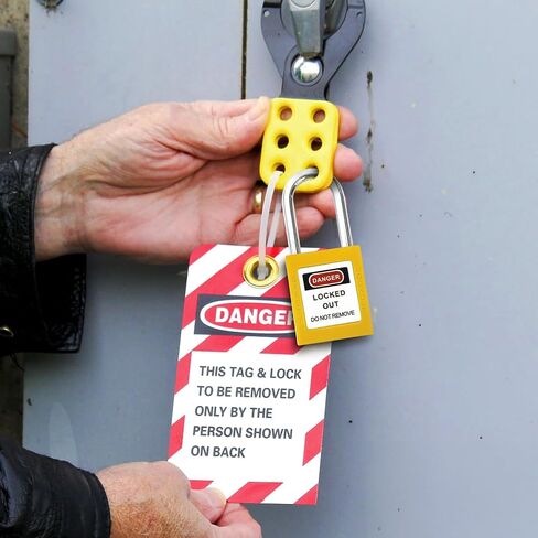 Jucoan 300 مجموعة من علامات القفل، خطر مزدوج الجوانب مغلق، لا تقم بإزالة ملصقات ملصقات Loto Locks 1 × 1-3/16 بوصة، مقاومة للماء، ومقاومة للتمزق in Kuwait