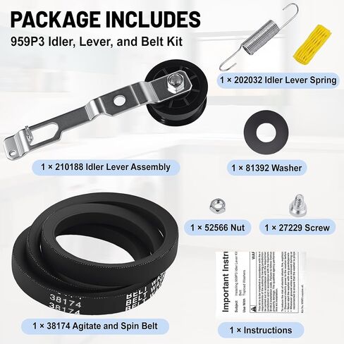 959P3 Washer Idler Pulley Kit Idler Lever and Belt Kit Compatible with Sp-eed Qu-een Replaces PRM959P3 UNMC959P3 2020782 AP4489045 PS12661973 in Kuwait