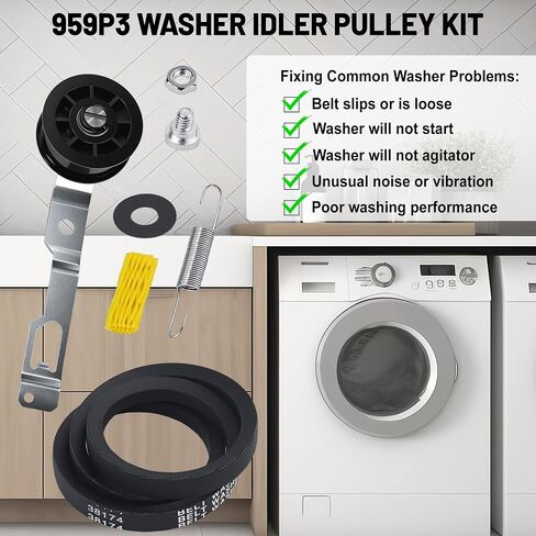 959P3 Washer Idler Pulley Kit Idler Lever and Belt Kit Compatible with Sp-eed Qu-een Replaces PRM959P3 UNMC959P3 2020782 AP4489045 PS12661973 in Kuwait