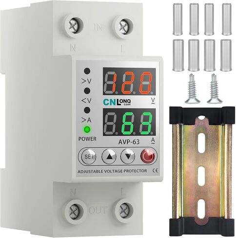 CNLONQ Adjustable Voltage Current Protector 110V/120V & 220V/240V, Low Voltage Cutoff Smart Circuit Breaker AC Disconnect, 80-210V Undervoltage, 130-300V Overvoltage, 1-63A Overload Protection in Kuwait