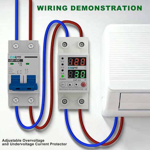 CNLONQ Adjustable Voltage Current Protector 110V/120V & 220V/240V, Low Voltage Cutoff Smart Circuit Breaker AC Disconnect, 80-210V Undervoltage, 130-300V Overvoltage, 1-63A Overload Protection in Kuwait