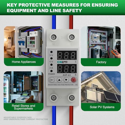 CNLONQ Adjustable Voltage Current Protector 110V/120V & 220V/240V, Low Voltage Cutoff Smart Circuit Breaker AC Disconnect, 80-210V Undervoltage, 130-300V Overvoltage, 1-63A Overload Protection in Kuwait