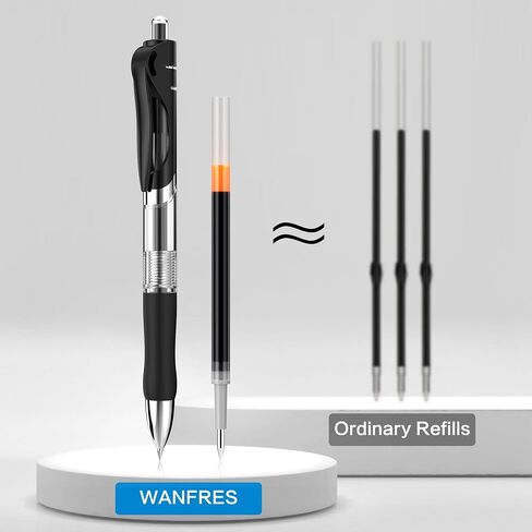 Gel Ink Ballpoint Pen 0.5mm 12 pen holders 24 Refills, Black Ink pen, Refillable, Quick-drying ink, suitable for students to do homework, writing, meeting notes, markings, Manual assembly required. in Saudi Arabia