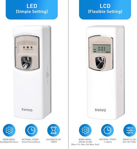 موزع عطور LCD أوتوماتيكي من SVAVO - موزع على الحائط/موزع معطر هواء تلقائي ABS قابل للبرمجة للحمام، الفندق، المكتب، المكان التجاري، أبيض in Kuwait