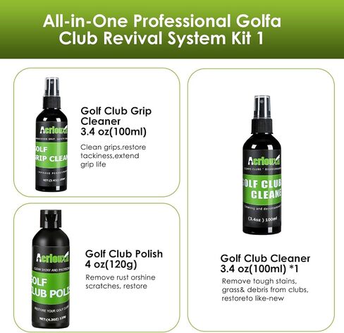 6-in-1 Golf Club Cleaning Kit - Club Cleaner, Grip Cleaner, Polish, Water-Spray Brush,Professional Golf Towel & Portable Bag | Restores Clubs, Removes Rust/Scratches, Renews Tackiness in Kuwait