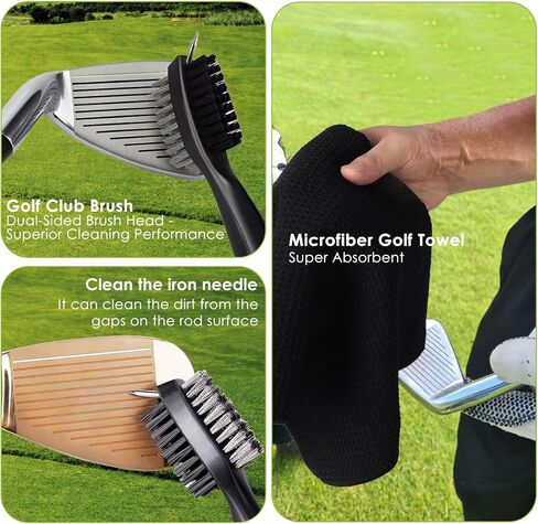6-in-1 Golf Club Cleaning Kit - Club Cleaner, Grip Cleaner, Polish, Water-Spray Brush,Professional Golf Towel & Portable Bag | Restores Clubs, Removes Rust/Scratches, Renews Tackiness in Kuwait