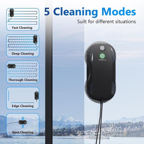 Tosima W5 Window Cleaning Robot, Dual Direction Auto-Spray Smart Window Cleaner with Triple Safety System, Smart Navigation, Remote Control, for All Smooth Surfaces, with 8 Rags, Black Robotic Vacuums in Kuwait