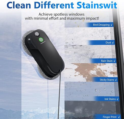 Tosima W5 Window Cleaning Robot, Dual Direction Auto-Spray Smart Window Cleaner with Triple Safety System, Smart Navigation, Remote Control, for All Smooth Surfaces, with 8 Rags, Black Robotic Vacuums in Kuwait