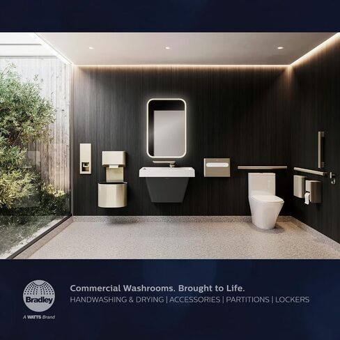 Bradley Elvari Medium Capacity Toilet Seat Cover Dispenser for Commercial Restroom, Surface-Mounted, 250 Liner Capacity, Magnetic Lock System, ADA Compliant, Stainless Steel, Satin Finish, 5B1-110000 in Kuwait