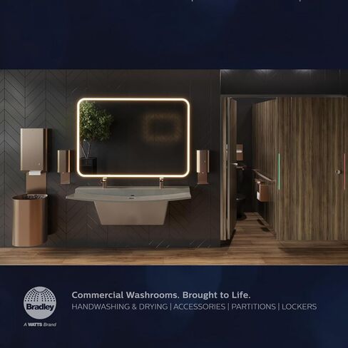 Bradley Elvari Medium Capacity Toilet Seat Cover Dispenser for Commercial Restroom, Surface-Mounted, 250 Liner Capacity, Magnetic Lock System, ADA Compliant, Stainless Steel, Satin Finish, 5B1-110000 in Kuwait