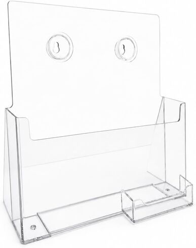 SOURCEONE.ORG Premium Brochure Holder for 8.5" Booklet – With Business Card Container – Clear Acrylic Countertop Organizer in Kuwait