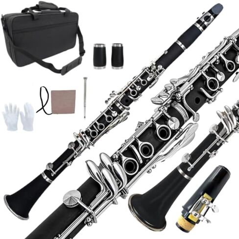 Professional Clarinet Ebonite Wood Nickel Plated Keys with Barrels Reed accessories Nice sound Durable case (Bb key) | Beginner B flat clarinet with warm tone, nickel keys, zippered case, Ideal for school band & home practice in Kuwait