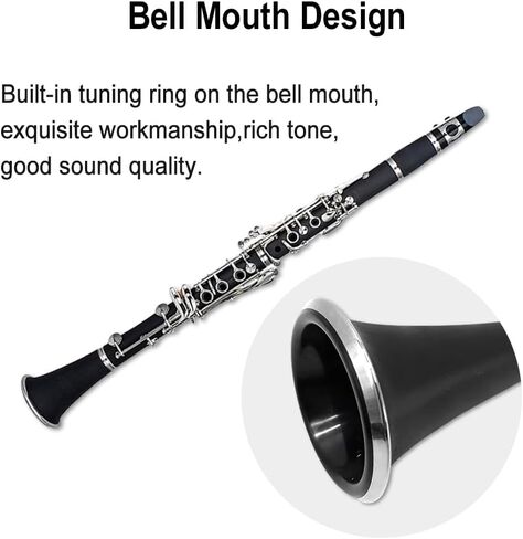 Professional Clarinet Ebonite Wood Nickel Plated Keys with Barrels Reed accessories Nice sound Durable case (Bb key) | Beginner B flat clarinet with warm tone, nickel keys, zippered case, Ideal for school band & home practice in Kuwait