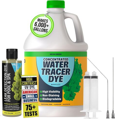 Escentile Pool Leak Detection Dye Bundle – Fluorescent Yellow Precision Dye Kit + Green Water Tracing Dye, 75+ Tests, 68 oz, Non-Staining UV Leak Finder for Pools, Spas, Toilets, Plumbing & Drains in Kuwait