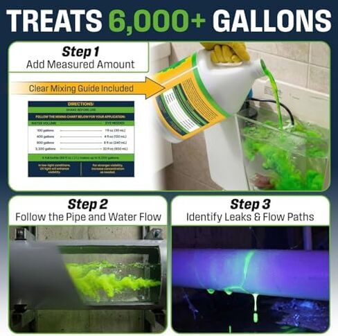 Escentile Pool Leak Detection Dye Bundle – Fluorescent Yellow Precision Dye Kit + Green Water Tracing Dye, 75+ Tests, 68 oz, Non-Staining UV Leak Finder for Pools, Spas, Toilets, Plumbing & Drains in Kuwait