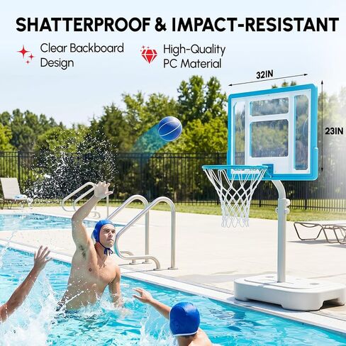 PEXMOR 2.95FT - 3.94FT Adjustable Height Basketball Hoop for Poolside, Shatterproof PC Backboard & Impact Resistant Filling Base, Upgraded Knobs Adjust Height Easily, for Pool Outdoor Teens Adults in Kuwait