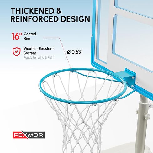 PEXMOR 2.95FT - 3.94FT Adjustable Height Basketball Hoop for Poolside, Shatterproof PC Backboard & Impact Resistant Filling Base, Upgraded Knobs Adjust Height Easily, for Pool Outdoor Teens Adults in Kuwait