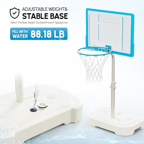 PEXMOR 2.95FT - 3.94FT Adjustable Height Basketball Hoop for Poolside, Shatterproof PC Backboard & Impact Resistant Filling Base, Upgraded Knobs Adjust Height Easily, for Pool Outdoor Teens Adults in Kuwait