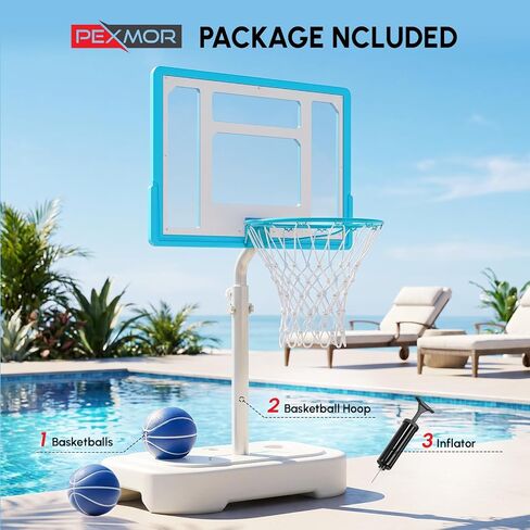 PEXMOR 2.95FT - 3.94FT Adjustable Height Basketball Hoop for Poolside, Shatterproof PC Backboard & Impact Resistant Filling Base, Upgraded Knobs Adjust Height Easily, for Pool Outdoor Teens Adults in Kuwait
