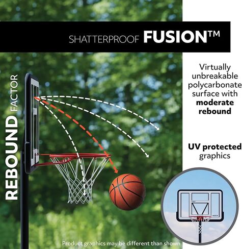 Lifetime NBA Portable Basketball Hoop, 50 Inch Shatterproof Fusion Backboard, Adjustable Height 8-10 Ft, Speed Shift Adjust, Base with Wheels, Slam-It Rim in Kuwait