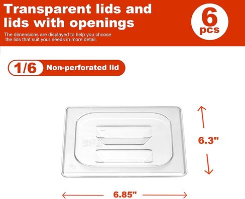 6-Pack Clear Polycarbonate Handled Lids for 1/6 Size NSF Food Pans in Kuwait