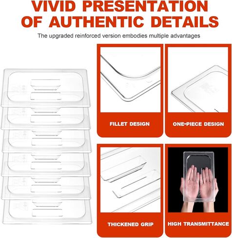 6-Pack Clear Polycarbonate Handled Lids for 1/6 Size NSF Food Pans in Kuwait
