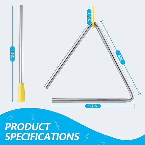 2PCS Hand Percussion Triangle, 6IN Musical Steel Triangle with Striker, Percussion Instrument with Exquisite Sound in Kuwait