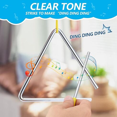 2PCS Hand Percussion Triangle, 6IN Musical Steel Triangle with Striker, Percussion Instrument with Exquisite Sound in Kuwait