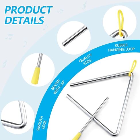 2PCS Hand Percussion Triangle, 6IN Musical Steel Triangle with Striker, Percussion Instrument with Exquisite Sound in Kuwait