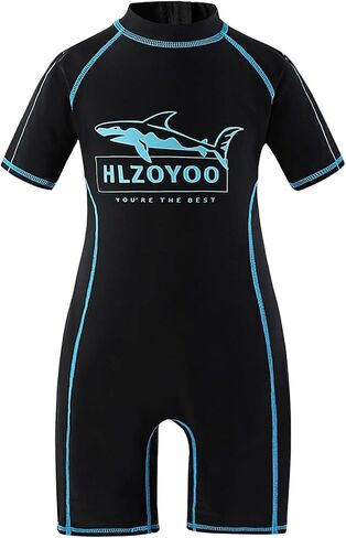 Boys One Piece Rash Guard for Kids Swimsuit Short Sleeve Bathing Suits Zipper UV Protection Swimwear Shark Print Black in Kuwait