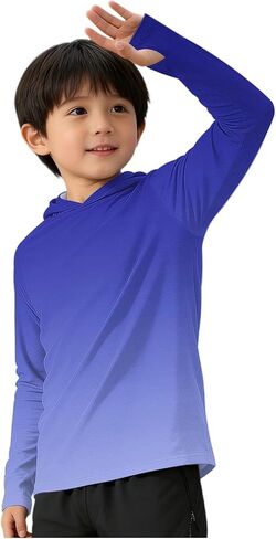 Boys Rash Guard UPF 50+ Sun Protection Long Sleeve Hoodie UV SPF Fishing Shirts Thumb Hole Swim Shirts for Boys Girls in Kuwait
