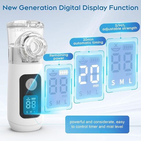 Smart Digital Display Portable Nebulizer for Adults and Kids, Rechargeable with Three Adjustable Mist Levels for Travel and Home Us-0518-NE07B-LUE-A9 in Kuwait