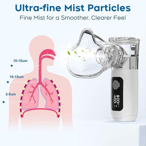 Smart Digital Display Portable Nebulizer for Adults and Kids, Rechargeable with Three Adjustable Mist Levels for Travel and Home Us-0518-NE07B-LUE-A9 in Kuwait